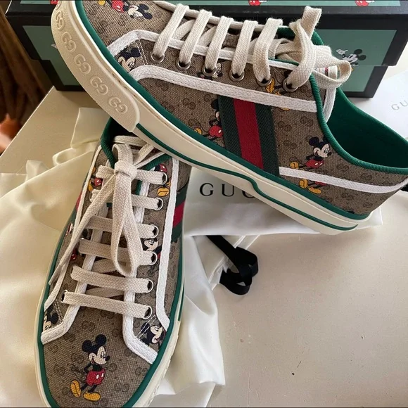 GUCCI Disney Mickey Mouse Tennis 1977 GG Canvas Sneakers Shoes SIZE 38 - Picture 3 of 16